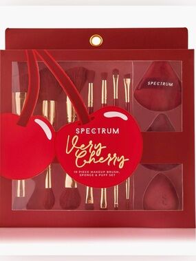 Spectrum Very Cherry Red 10-Piece Makeup Brush, Sponge & Puff Set
